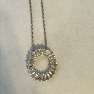 JTV Sterling with Lab Created White Saphire Rhodium Circle Pendant Necklace.